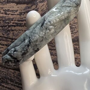 Carved Jade Style Dragon Bangle Bracelet Green Gray Stone Size 7 Asian Inspired